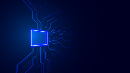 Fototapete - Abstract technology chip processor background circuit board and html code,3D illustration blue technology background vector.