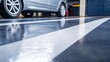 © Mood - Garage floor with car, epoxy finish, white stripes