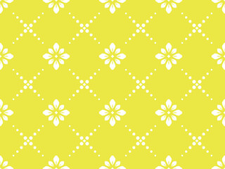 Poster - Flower geometric pattern. Seamless vector background. White and yellow ornament. Ornament for fabric, wallpaper, packaging. Decorative print