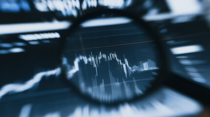 Poster - Analyzing the Financial Landscape: A close-up perspective captures a detailed view of financial charts through a magnifying glass.