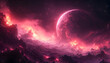 © IS-STUDIO - A stunning cosmic landscape featuring a large planet glowing with red energy amidst swirling nebulae and distant stars