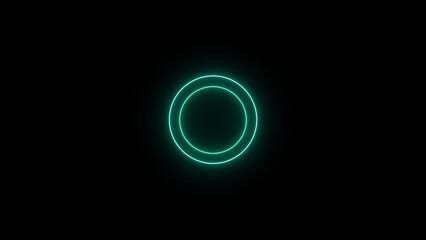 Poster - Illuminated glowing neon circle outline design in vibrant turquoise color on a dark black background representing technology or digital elements.