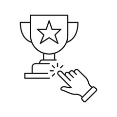 Fototapete - Trophy With Hand Click Line Icon. Online Achievement, Digital Reward, And Gamification Interaction Outline Symbol. User Engagement And Motivation. Editable Stroke. Isolated Vector Illustration