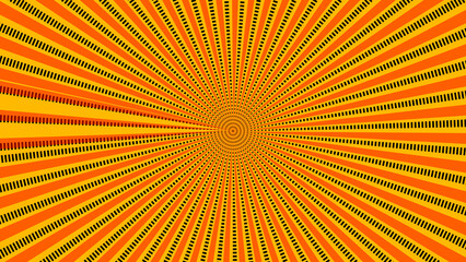 Poster - Abstract vibrant orange and yellow radial pattern with black dotted lines creating a dynamic visual effect perfect for backgrounds and designs.