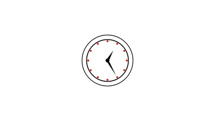Poster - Simple vector illustration of a clock showing the time on white background with black outlines and red indicators representing concepts like time management