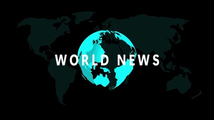 Poster - Digital world news graphic with glowing globe representing global communication and information broadcasting against a dark background