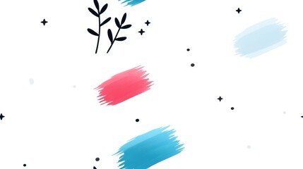 Poster - Abstract Watercolor Floral Pattern - Pretty pastel watercolor brush strokes and simple floral elements on white background. Ideal for branding, social media, and design projects