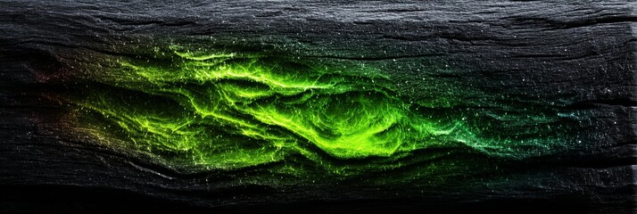 Poster - Emerald Vein in Dark Stone - Abstract depicting a glowing green vein or energy pulse within a dark, textured stone. Symbolizes growth, power, mystery, nature, and hidden potential