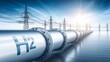 © Tida - Hydrogen Pipeline Energy Future - A vast hydrogen pipeline stretches across a tranquil waterscape, symbolizing clean energy, technological advancement, sustainable resources, future innovation