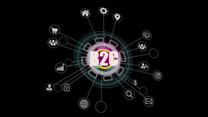 Glowing Internet, business, Technology and network concept. Coach motivation to BTC improvement. on screen isolated on black background. 4k animated motion video.