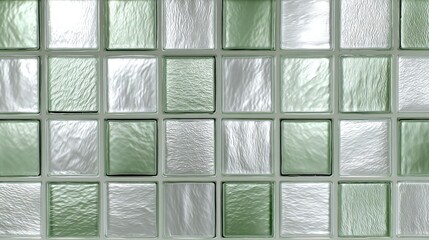Poster - Textured Glass Block Wall Panel - Elegant, modern, subtle texture, translucent, light green and grey glass blocks. Symbolizing privacy, design, light diffusion, contemporary , and sophistication