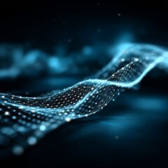 Aufkleber - Abstract Blue Network: Interconnected Dots and Lines Forming a Wavy Pattern on Dark Background
