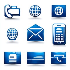 Aufkleber - Blue Communication Icons Set: Phone, Email, Globe, Mobile, Files, Business Information in Digital Style
