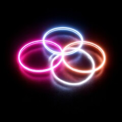 Aufkleber - Radiant Overlap: Abstract Neon Circles Illuminating a Dark Texture, Creating a Mesmerizing Optical Illusion with Reflections