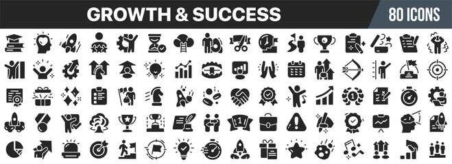 Poster - Growth and success black icons collection. Big UI icon set in a flat design. Vector illustration EPS10