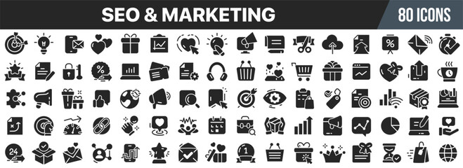 Aufkleber - Seo and marketing black icons collection. Big UI icon set in a flat design. Vector illustration EPS10