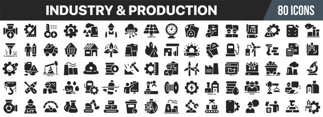 Poster - Industry and production care black icons collection. Big UI icon set in a flat design. Vector illustration EPS10