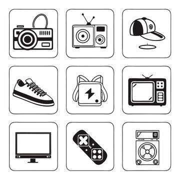 Retro technology and fashion icons set