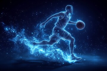 Wall Mural - Energetic basketball player digital wireframe design