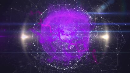 Poster - Points forming wireframe sphere in void, pulsing purple core energizing tendrils and lens flares