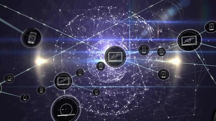 Poster - Core node appearing triggers sphere expanding and sending icons outward showing network connections