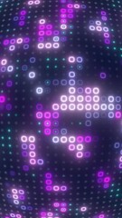 Poster - Digital purple matrix of glowing squares on a soft curved grid, creating a futuristic display