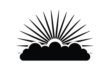 Poster - Sunrise silhouette behind clouds rays sunburst design