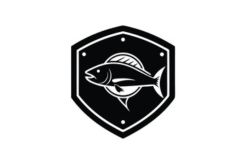 Poster - Black silhouette fish logo on shield badge design