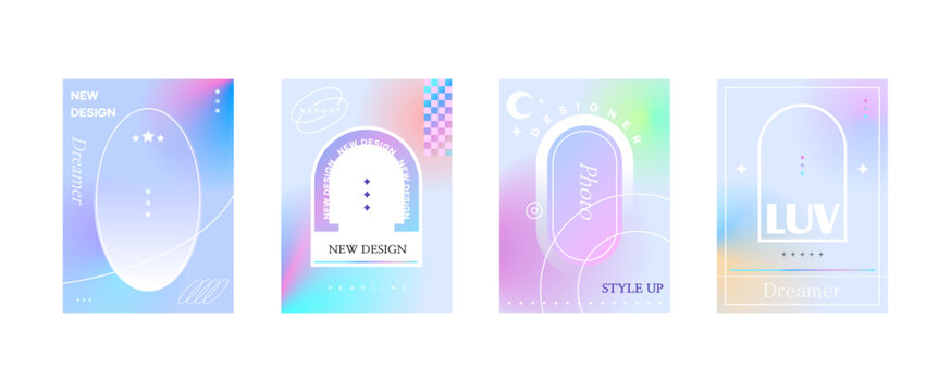 Creative, trendy and fun vector posters, holographic laser illustrations, high-saturation gradient colors, graphic design templates
