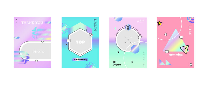 Creative, trendy and fun vector posters, holographic laser illustrations, high-saturation gradient colors, graphic design templates