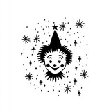 Joyful clown, festive stars, party, celebration, design