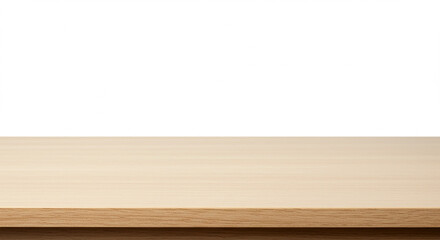 Poster - Wooden table top on white background. Empty desk surface.