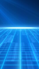 Poster - Futuristic grid platform glowing with neon blue lines, evoking a high-tech, digital landscape