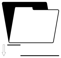 Poster - File folder icon with downward arrow signifies download, archiving, storage, transfer, organization, data flow, and file management. Ideal for technology business and data metaphors. Clean flat
