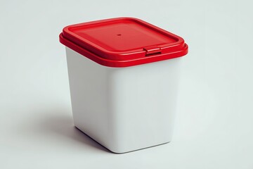 Poster - Plastic container with red lid used for storage of various items in home or office