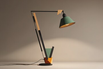 Poster - Unique modern table lamp design showcasing geometric shapes and bold colors against a minimal backdrop