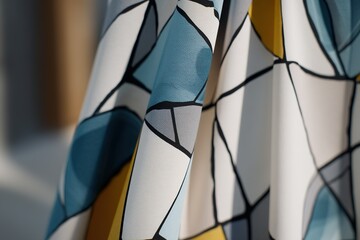 Poster - Colorful geometric fabric drapes in bright light showcasing artistic design and vibrant hues