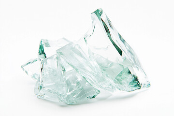 Poster - Clear glass shards scattered on a white surface Generative AI