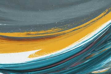 Poster - Vibrant abstract painting with sweeping curves of color on textured canvas surface in modern art style