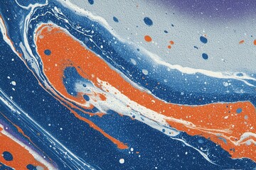 Poster - Colorful abstract swirl design featuring orange, blue, and white against a textured background