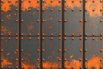 Poster - Rusted metal panels with vivid texture and bolted details Generative AI