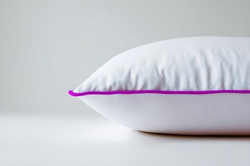 Poster - Soft decorative pillow with a vibrant purple trim on a clean white surface