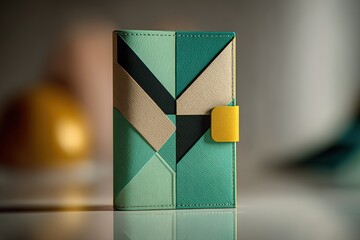 Poster - Colorful geometric wallet displayed on a smooth surface in a well-lit setting