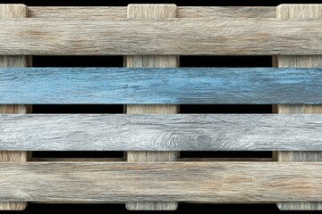 Poster - Weathered wooden planks with a blue stripe create a rustic and textured backdrop for creative projects and designs