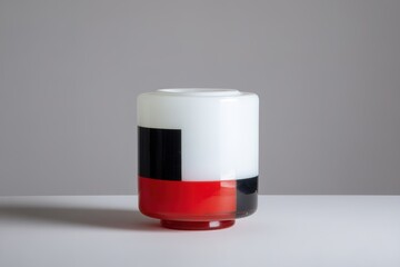 Poster - Colorful modern glass vase with geometric patterns displayed on a minimalistic surface
