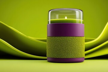 Poster - candle with vibrant green and purple design set against a smooth, flowing background in shades of gr