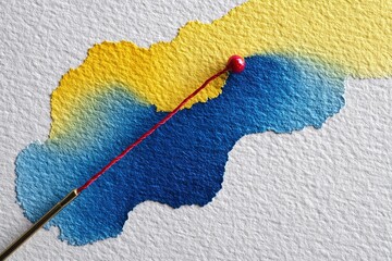 Poster - Colorful watercolor painting technique showcasing vibrant yellow and blue hues with a red detail
