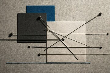 Poster - Abstract composition with geometric shapes and lines against a textured background in a modern art setting