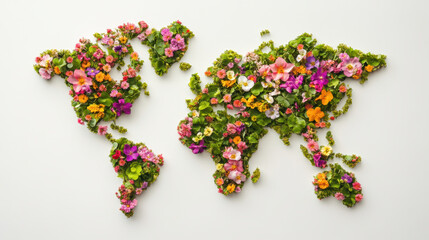 Wall Mural - World map made of flowers