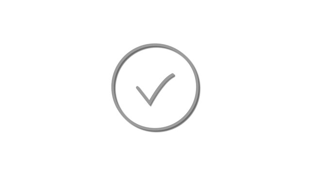 Done text icon gray color 4k illustration. White background 4k video Check mark 4k illustration.